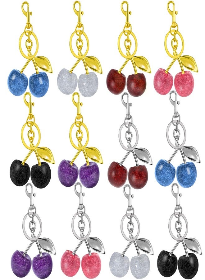 ANDGING 12 Pcs Glitter Cherry Bag Charm Set Gold and Silver Cute Bling Cherry Keychain for Women Handbag Purse Black Pink Red Cherries Charms for Handbags Backpack Key Chain Accessories Llavero De Cereza - Image 1